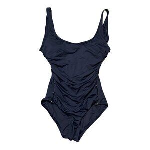 Carmen Marc Valvo Black Ruched One Piece Swimsuit Flattering Slimming Design 6